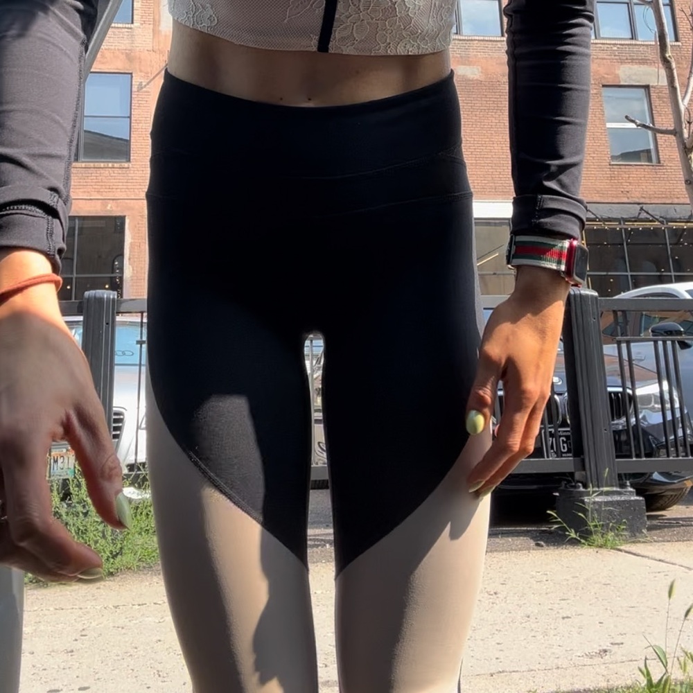 Phat Buddha Black & Beige Leggings Mesh Detail 3/4 length - XS